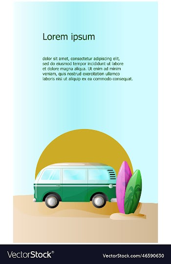 summer background with retro van and surfboard
