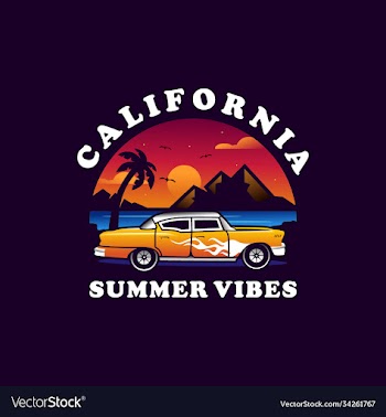 summer beach with classic car logo