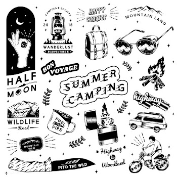 Summer camping stickers | Free stock vector - 575114