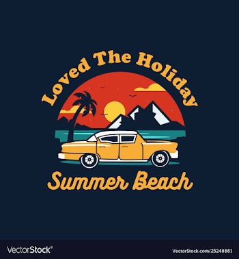 Summer car design with colorful beach elements vector image