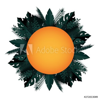 summer circular frame with tropical and exotic leafs plants