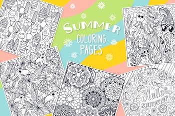 Summer Coloring Page Bundle- 10 vector items