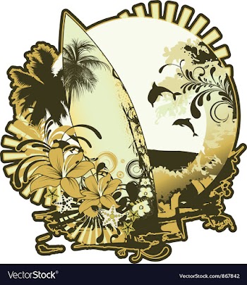 Summer emblem with surfboard vector image