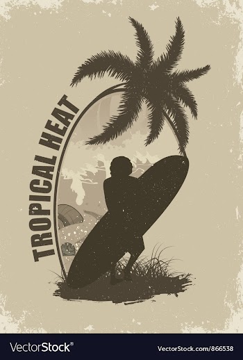 Summer grunge background with surfer vector image