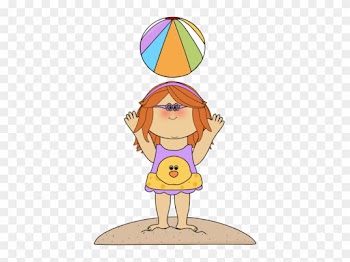 Summer Kids Clip Art - Girl With Beach Ball Clipart