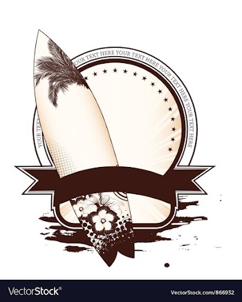 Summer label with surfboard vector image