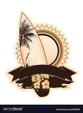 Summer label with surfboard vector image