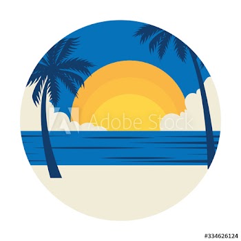 summer landscape with tree palms exotic and sea design