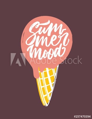 Summer Mood phrase handwritten with elegant cursive calligraphic font on ice cream cone