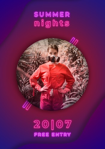 Summer nights party banner in neon lights style Free Psd
