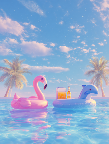 Summer Relaxation with Colorful Pool Floats