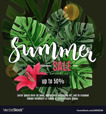 summer sale card with flowers and leaves