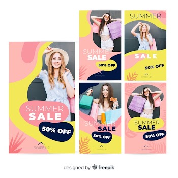 Summer sale instagram stories templates Free Vector