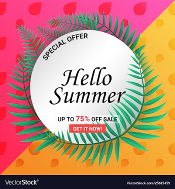 Summer sale palm leaves round frame colorful vector image