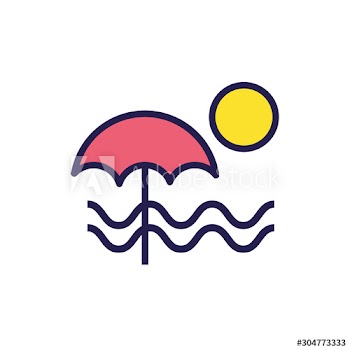 summer seascape with umbrella and waves
