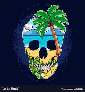 summer skull with beach nature concept