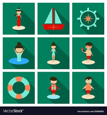 Summer time banner design with people on the vector image