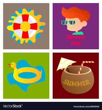 Summer time poster with cute summer in cartoon vector image