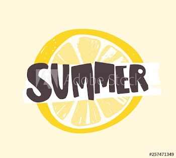 Summer word written with funky calligraphic font on lemon or citrus slice