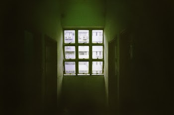 Sun Shine on 6-pane Window in Dark Room