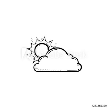 Sun with cloud hand drawn outline doodle icon