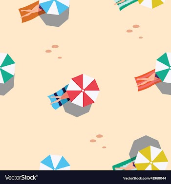 sunbathing girl in sand beach seamless pattern