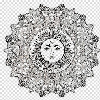 Sunburst illustration, Ganesha Mandala Om Symbol Illustration, Sunflower Vintage decorative motifs transparent background PNG clipart