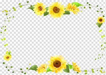 Sunflower frame illustration, Common sunflower, Sunflower border curve decorative foliage transparent background PNG clipart