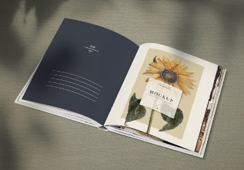 Sunflower on a magazine mockup Free Psd