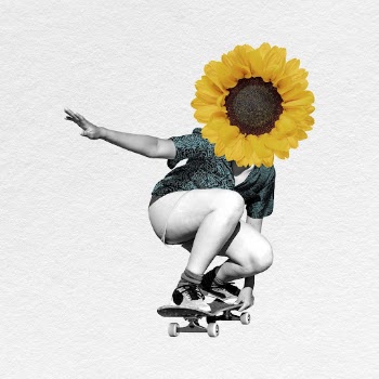 Sunflower woman skating clipart, surreal | Free PSD - rawpixel