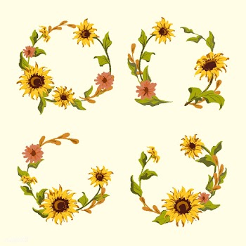 Sunflower wreath and badge vector set | Free stock vector - 558740