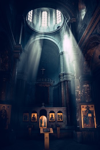 Sunlight Coming Through The Ceiling Of Church