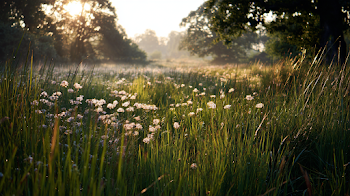 Sunlit Meadow with Gleaming Grass