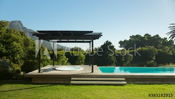Sunny luxury hot tub and swimming pool