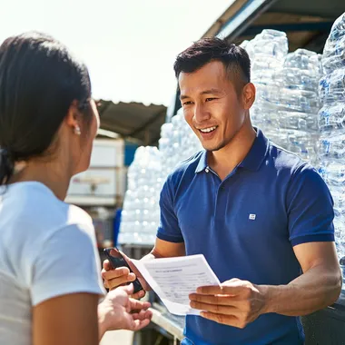 Sunny Outdoor Exchange: Delivery Note and Water Truck Scene Sunny Outdoor Exchange: Delivery Note and Water Truck Scene