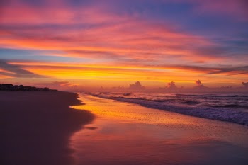 Sunrise on the beach in the summer time at Ocean Isle Beach, North Carolina