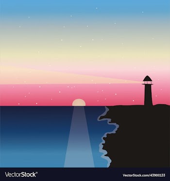sunset and lighthouse on the shore