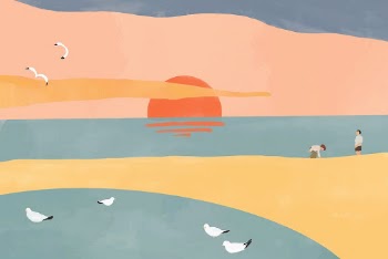 Sunset beach, aesthetic watercolor background | Free Vector - rawpixel