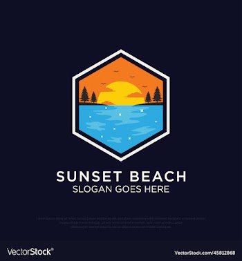 sunset beach logo design hexagon summer beach