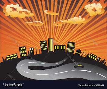 Sunset City and Road Silhouette2 vector image
