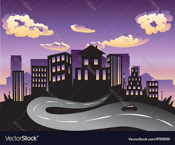 Sunset City and Road Silhouette4 vector image