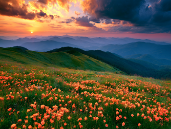 Sunset Glow Over Mountain Meadow