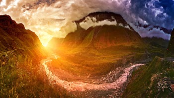 Sunset in Middle of Two Brown Mountains