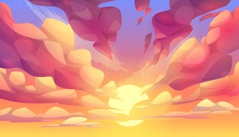 Sunset or sunrise, sky with pink clouds background Free Vector