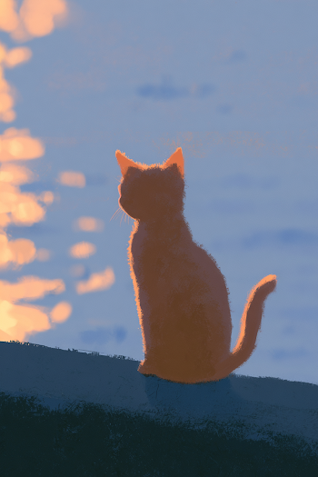 Sunset Serenity: Cat by the Sea