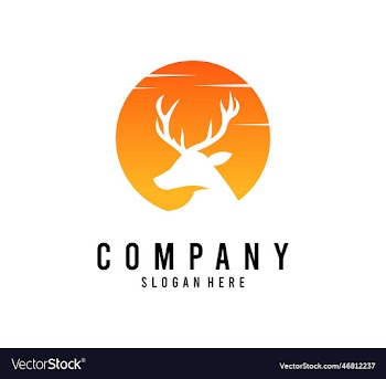 sunset shape with head deer logo design