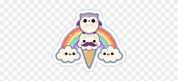 Super Cute Stickers With Mustache Ice Cream Cone, Happy - Cute Kawaii Owl