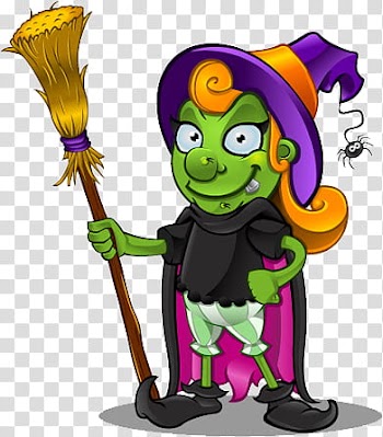 Super halloween parte , witch holding broom transparent background PNG clipart