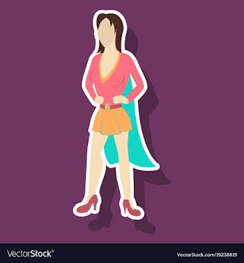 Super hero woman sticker poster in comic style vector image