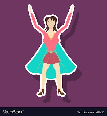 Super hero woman sticker poster in comic style vector image